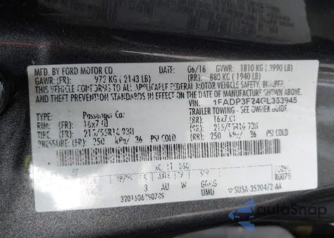 2016 Ford Focus Se from USA, damaged, VIN 1FADP3F24GL353945